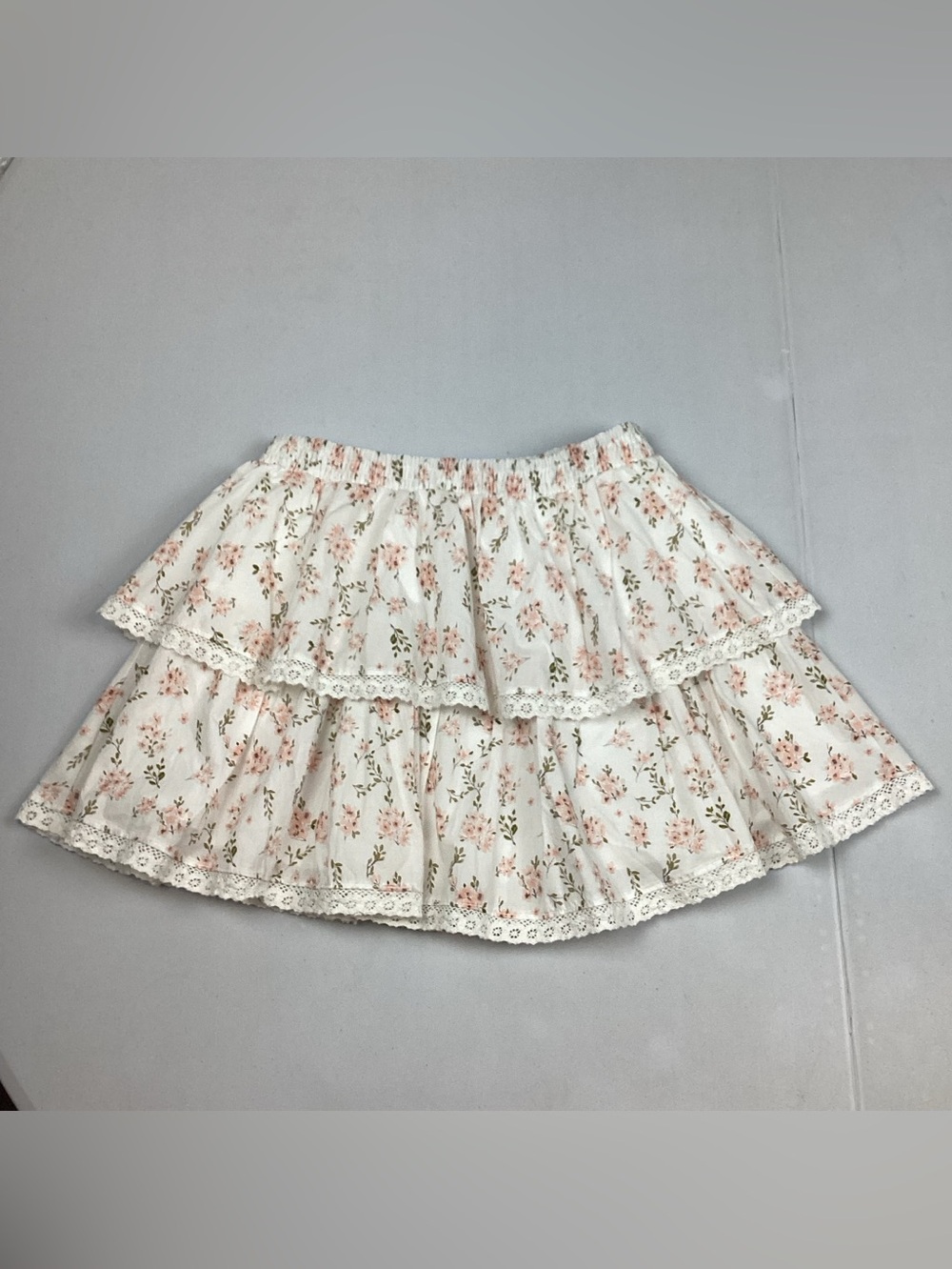 Altar’d State Cotton Layered Ditsy Floral Elastic Waist Mini Skirt Medium NWOT